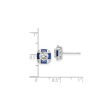 Sterling Silver Stud Earrings with Blue Spinel and Cubic Zirconia Halo Design