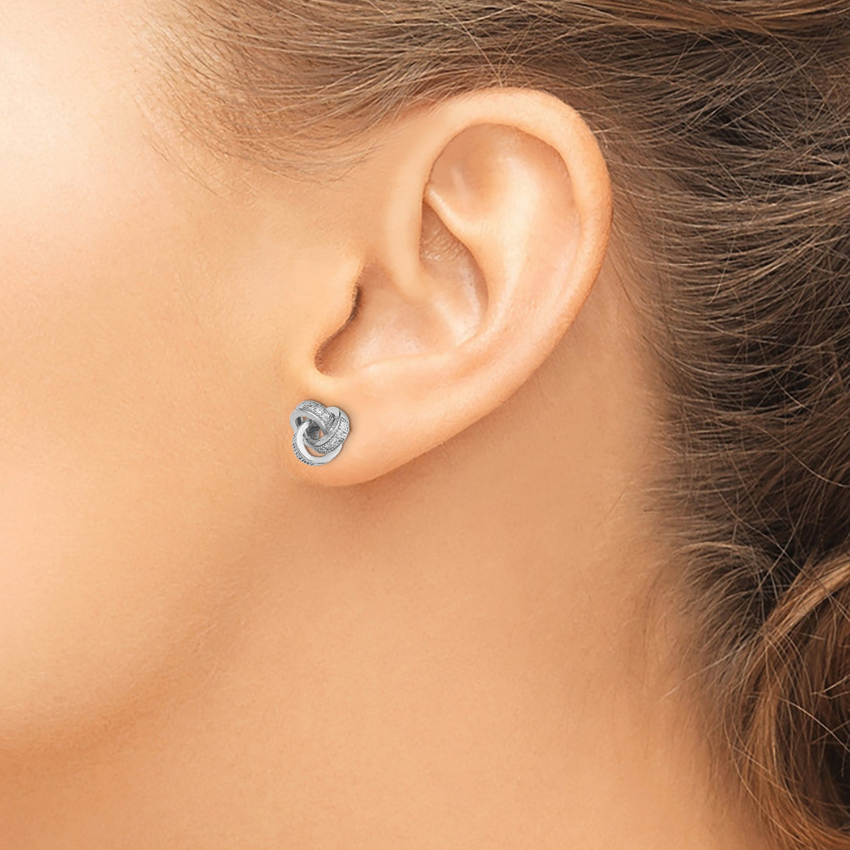Sterling Silver Love Knot Stud Earrings With Pave Texture