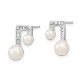Sterling Silver Musical Note Stud Earrings with Freshwater Pearl and Cubic Zirconia