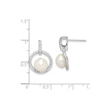 Sterling Silver Stud Earrings with Freshwater Cultured Pearls and Cubic Zirconia Circle Design