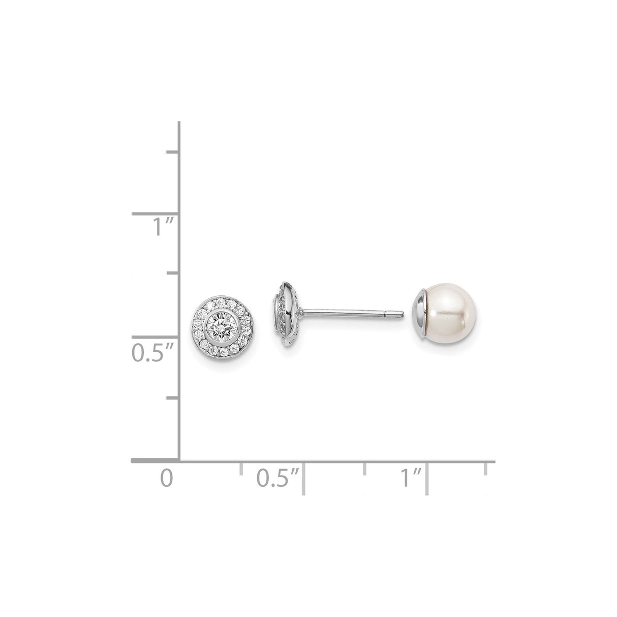 Sterling Silver Stud Earrings with Mother of Pearl Center, Cubic Zirconia Halo, Reversible Design