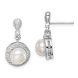 Sterling Silver Drop Earrings with White Freshwater Cultured Pearls and Cubic Zirconia Pavé