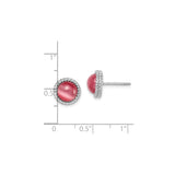 Sterling Silver Stud Earrings with Round Pink Cats Eye Cabochon in Twisted Rope Bezel Setting
