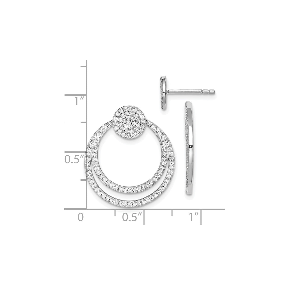 Sterling Silver Double Hoop Earrings with Pavé Cubic Zirconia, Modern Layered Circle Design