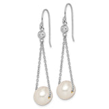 Sterling Silver Dangle Earrings with Freshwater Cultured Pearls and Cubic Zirconia, Long Drop Design