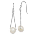 Sterling Silver Dangle Earrings with Freshwater Cultured Pearls and Cubic Zirconia, Long Drop Design