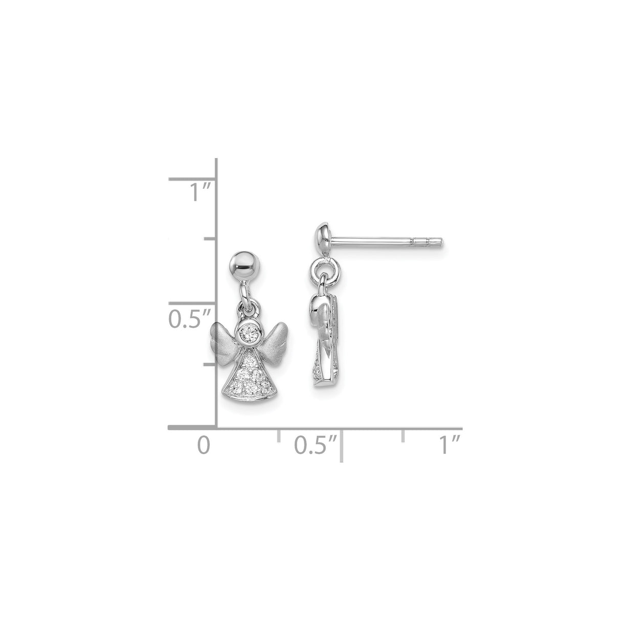 Sterling Silver Angel Stud Earrings with Dangling Guardian Angel and Cubic Zirconia Accents