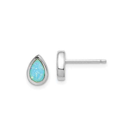Sterling Silver Teardrop Stud Earrings with Blue Opal Inlay, Bezel Setting and Iridescent Finish - Elegant Minimalist Jewelry for Women, Delicate Silver Studs for Daily Wear or Special Occasions