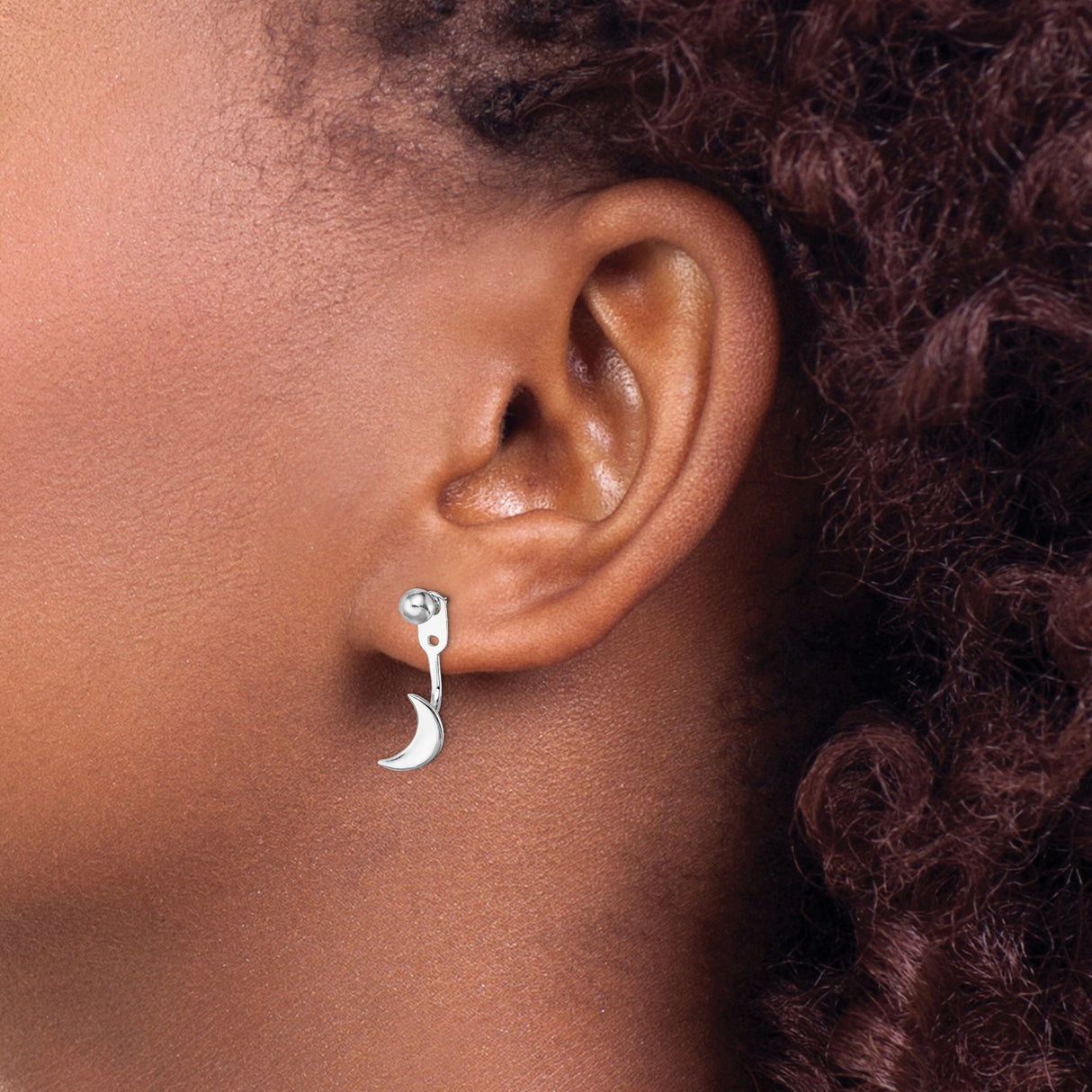 Sterling Silver Crescent Moon Front-Back Earrings, Minimalist Dainty Celestial Studs for Women