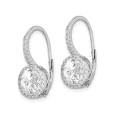 Sterling Silver Leverback Earrings with Cubic Zirconia, Round Halo Drop Design