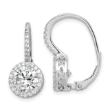 Sterling Silver Leverback Earrings with Cubic Zirconia, Round Halo Drop Design