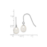 Sterling Silver Dangle Earrings with White Freshwater Cultured Pearls, Textured Hook Design