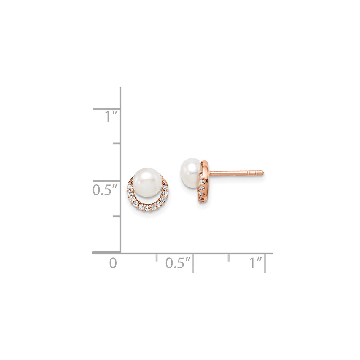 Sterling Silver Rose Gold Plated Stud Earrings with White Pearls and Cubic Zirconia