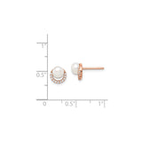 Sterling Silver Rose Gold Plated Stud Earrings with White Pearls and Cubic Zirconia