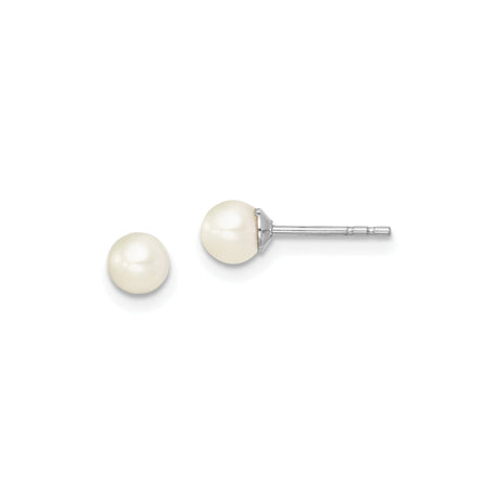 Sterling Silver Pearl Stud Earrings with Round White Freshwater Pearls, Classic Bridal Style for Women