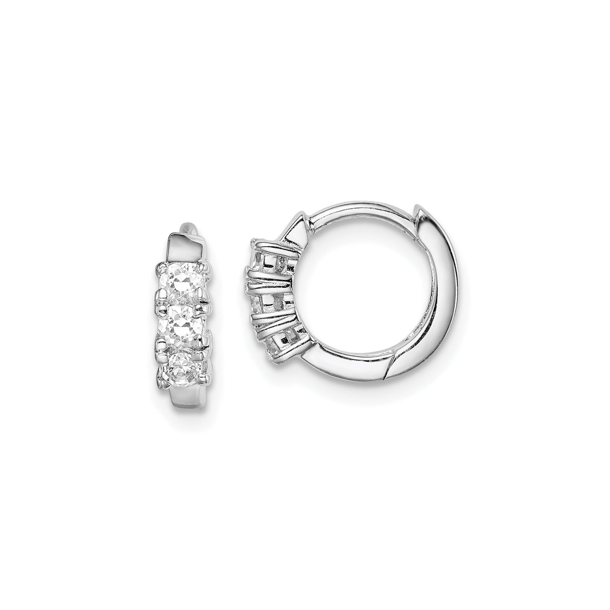 Sterling Silver Hoop Earrings with Cubic Zirconia in Shared Prong Setting