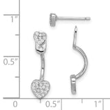 Sterling Silver Heart Earrings with Cubic Zirconia, Double Hearts and Curved Bar Design