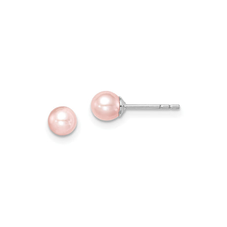 Sterling Silver Stud Earrings with Pink Freshwater Pearls, Classic Round Design for Women