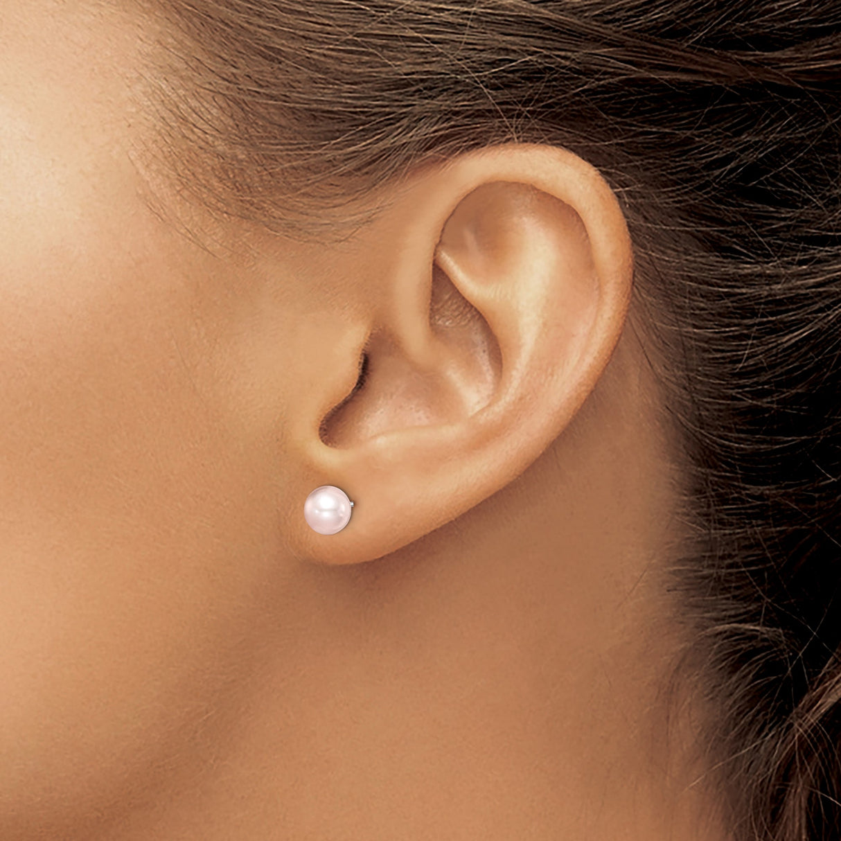Sterling Silver Stud Earrings with Pink Pearl, Classic Round Design for Women