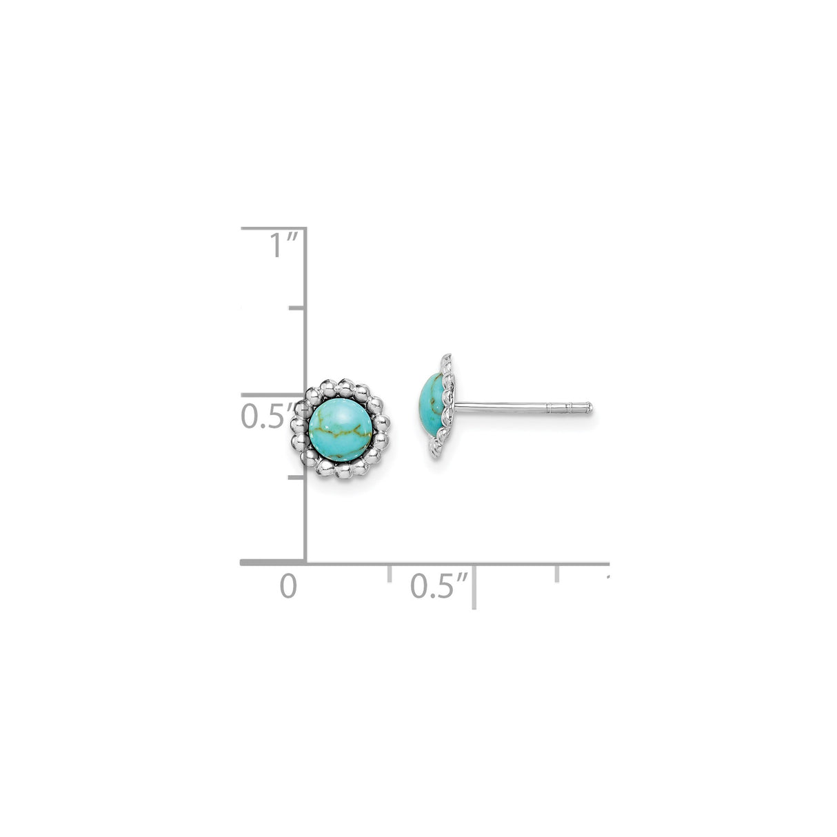 Sterling Silver Stud Earrings with Created Turquoise, Beaded Floral Boho Design