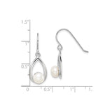 Sterling Silver Teardrop Dangle Earrings with Freshwater White Pearl, Modern Bridal Jewelry