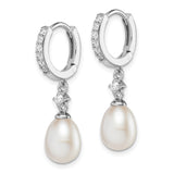 Sterling Silver Drop Earrings with White Freshwater Pearl and Cubic Zirconia