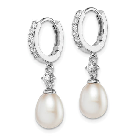 Sterling Silver Drop Earrings with White Freshwater Pearl and Cubic Zirconia