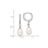 Sterling Silver Drop Earrings with White Freshwater Pearl and Cubic Zirconia