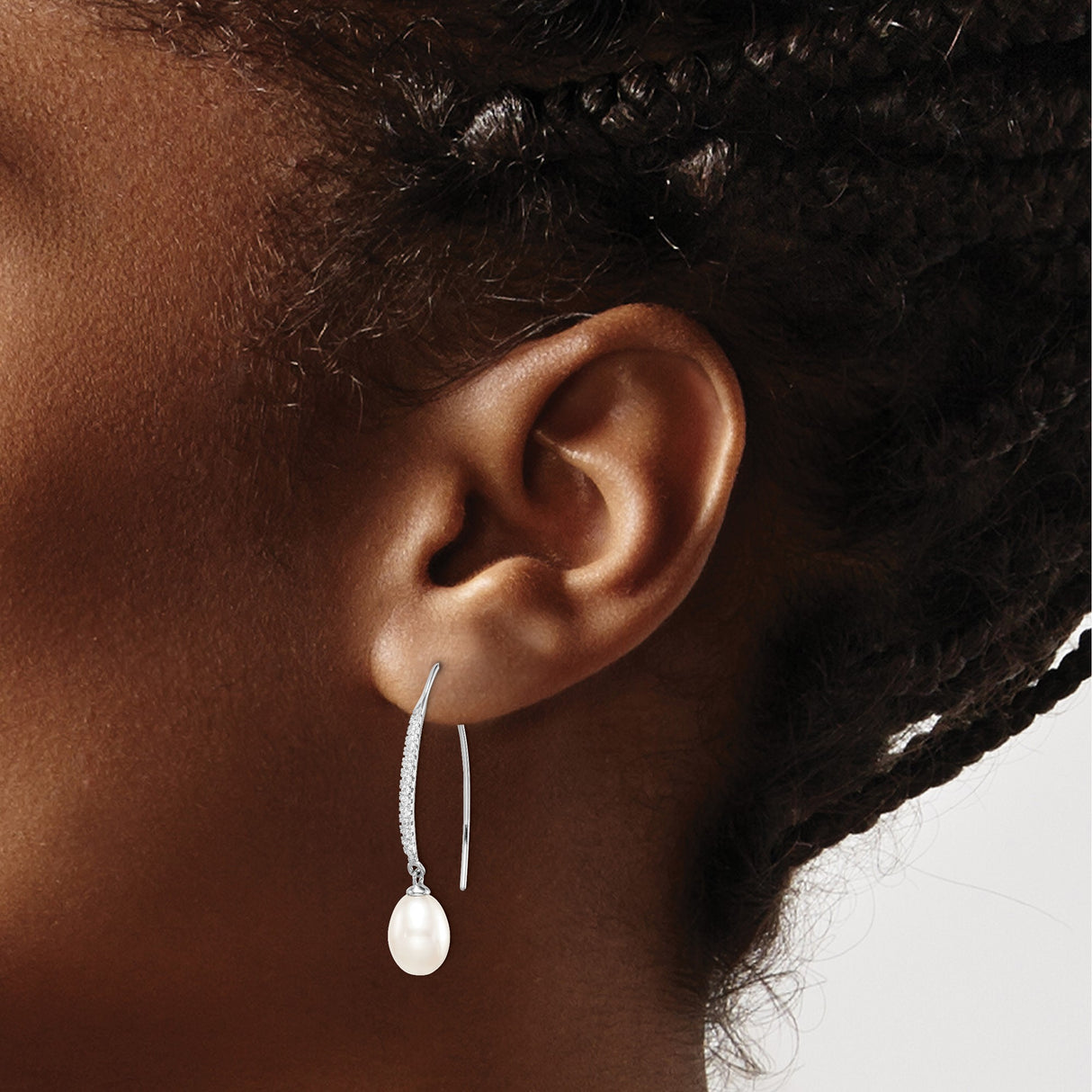 Sterling Silver Drop Earrings with Freshwater Cultured Pearls and Cubic Zirconia Accents