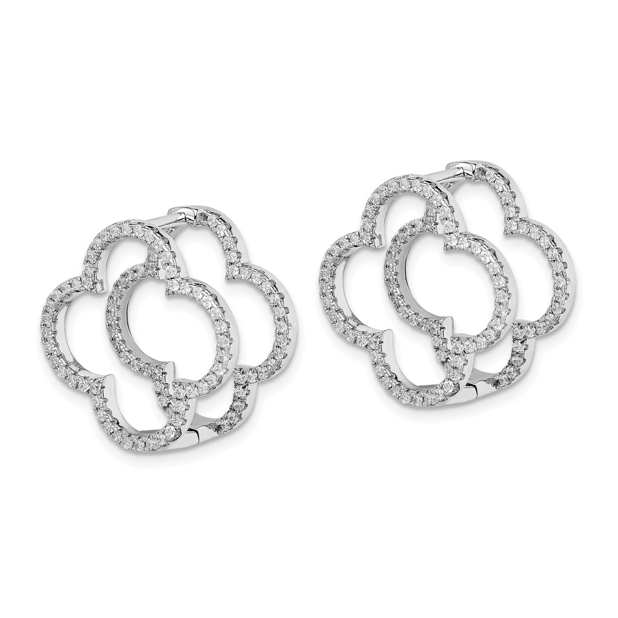 Sterling Silver Dangle Earrings with Cubic Zirconia, Clover Quatrefoil Design