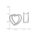 Sterling Silver Heart Hoop Earrings with Pink Cubic Zirconia and Double Open-Heart Design