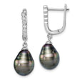 Sterling Silver Dangle Earrings with Black Tahitian Pearls and Cubic Zirconia Accents