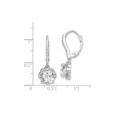 Sterling Silver Drop Earrings with Round Cubic Zirconia, Floral Halo Design, Leverback Closure