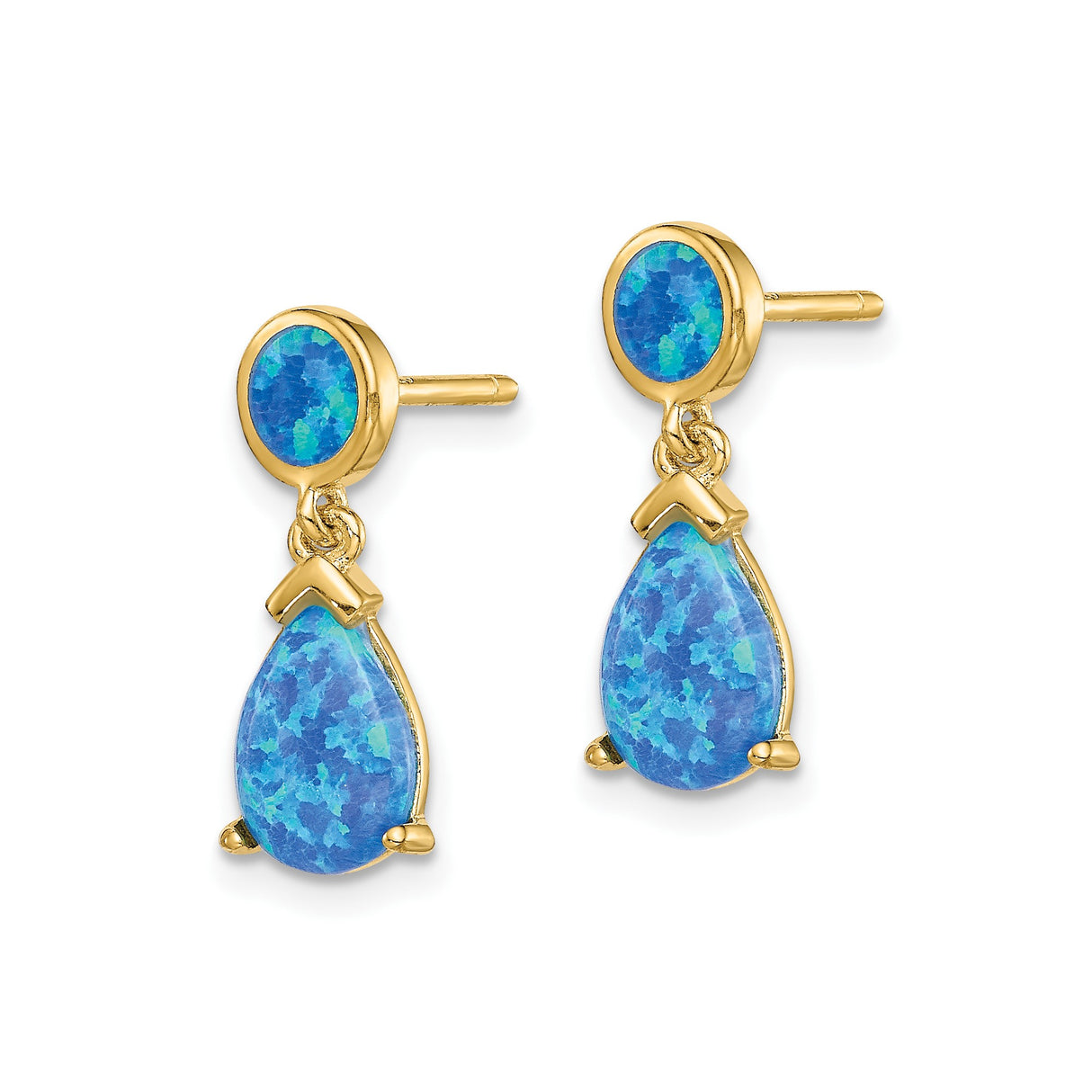 Sterling Silver Dangle Earrings with Created Opal Inlay, Round and Teardrop Design