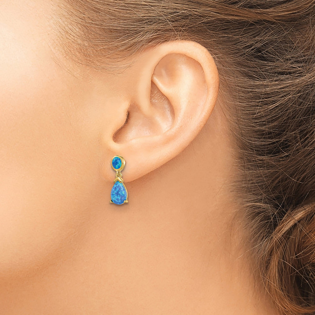 Sterling Silver Dangle Earrings with Created Opal Inlay, Round and Teardrop Design