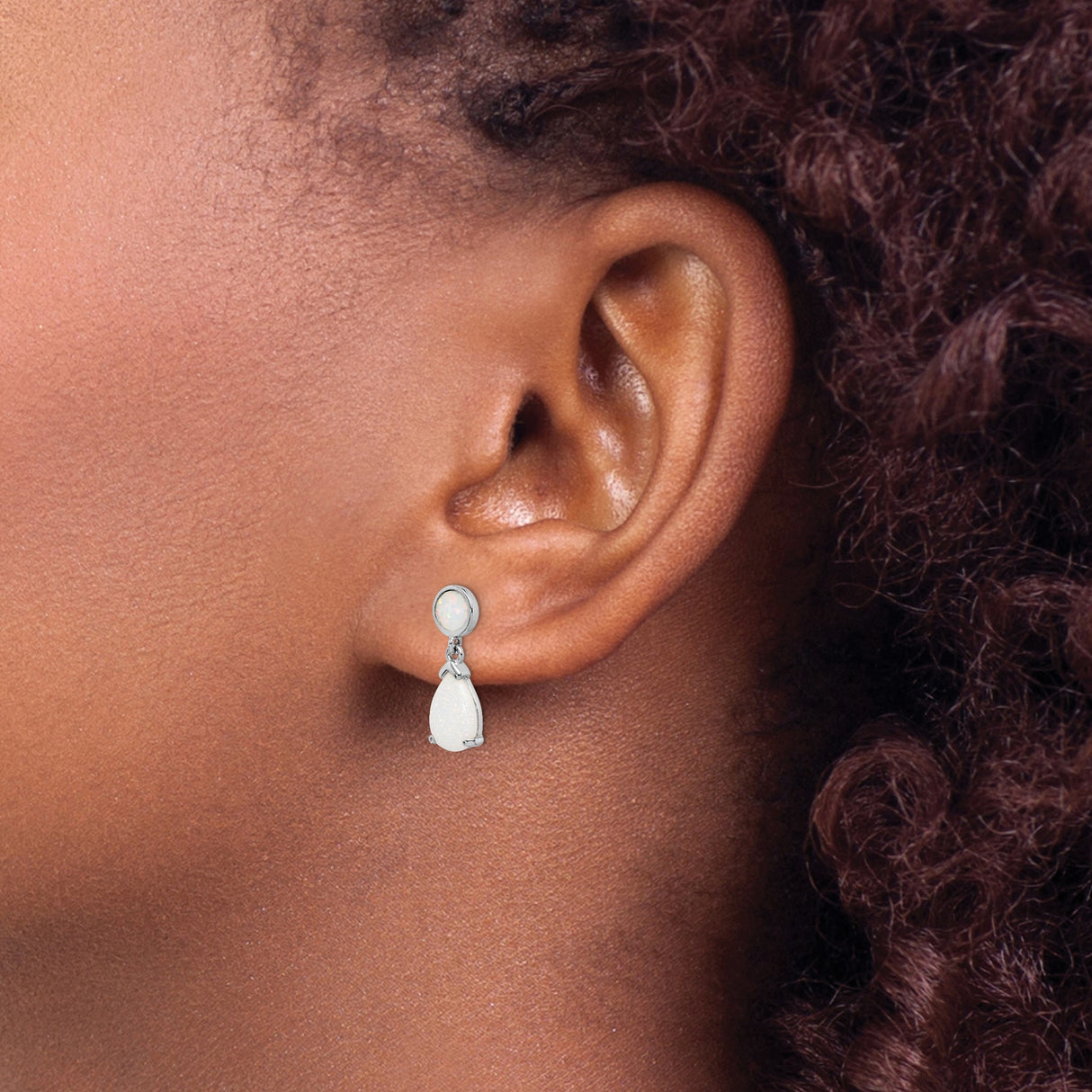 Sterling Silver Dangle Earrings with Round and Teardrop Created Opal Stones, Minimalist Drop Style