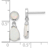 Sterling Silver Dangle Earrings with Round and Teardrop Created Opal Stones, Minimalist Drop Style