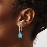 Sterling Silver Teardrop Dangle Earrings with Created Turquoise, Boho Southwestern Style