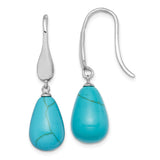 Sterling Silver Teardrop Dangle Earrings with Created Turquoise, Boho Southwestern Style