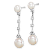 Sterling Silver Linear Drop Earrings with Cultured Freshwater Pearls and Cubic Zirconia Accents