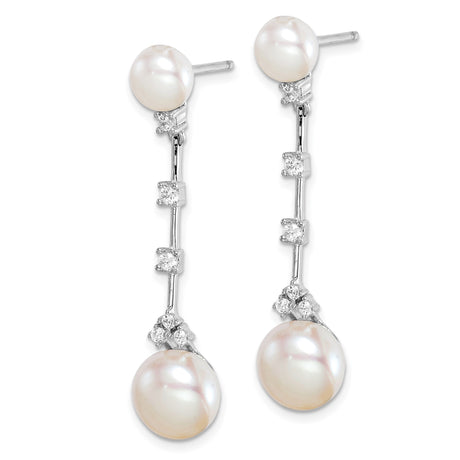 Sterling Silver Linear Drop Earrings with Cultured Freshwater Pearls and Cubic Zirconia Accents