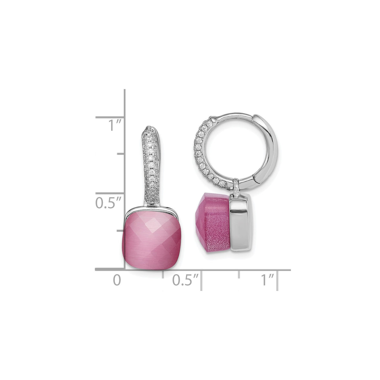 Sterling Silver Drop Earrings with Faceted Pink Cushion Cut Stones and Pavé Cubic Zirconia
