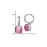 Sterling Silver Drop Earrings with Faceted Pink Cushion Cut Stones and Pavé Cubic Zirconia
