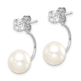 Sterling Silver Front Back Drop Earrings with Pearl and Cubic Zirconia Studs