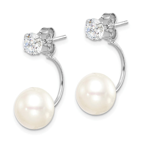 Sterling Silver Front Back Drop Earrings with Pearl and Cubic Zirconia Studs