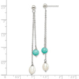Sterling Silver Dangle Earrings with Turquoise and Freshwater Pearls, Boho Minimalist Style