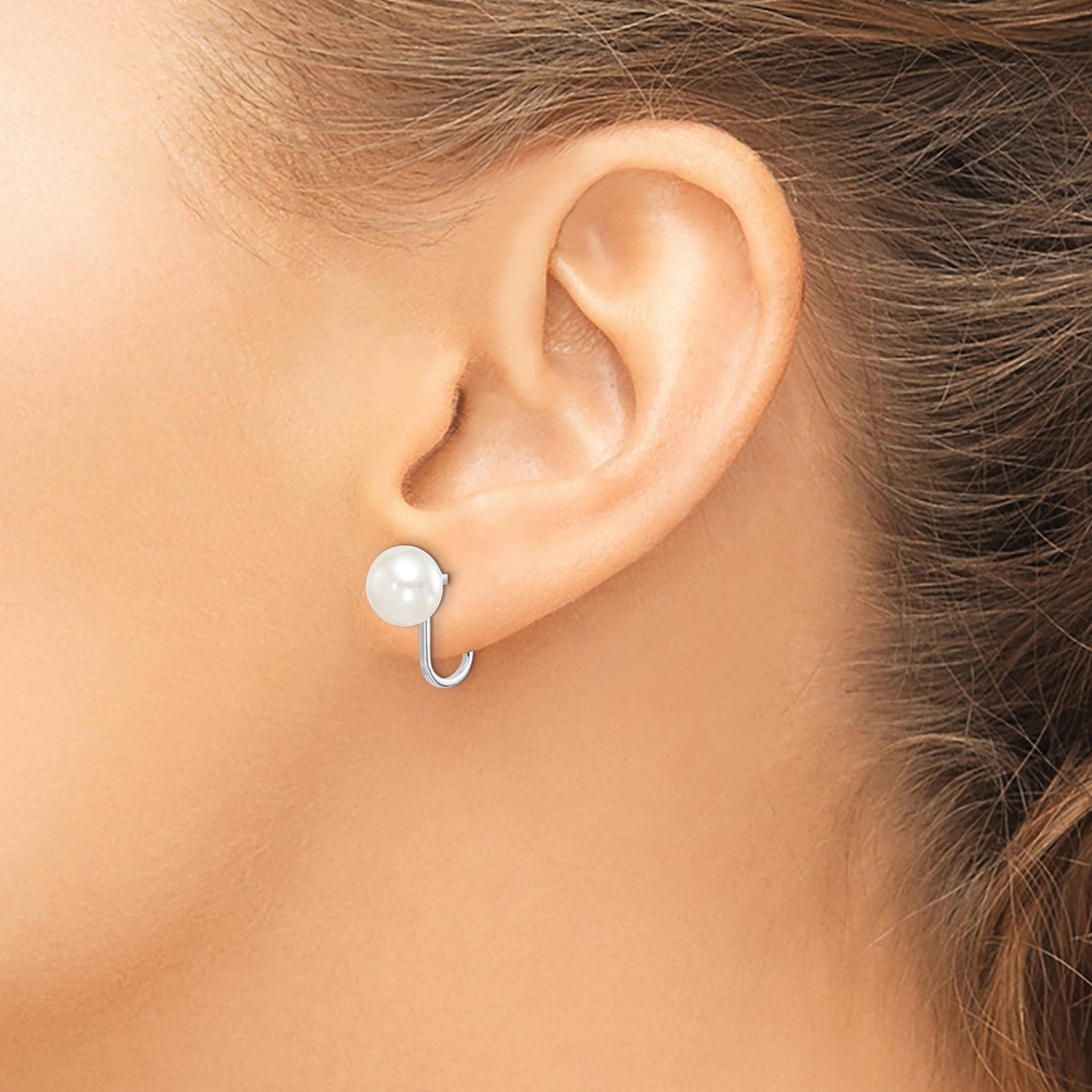 Sterling Silver Clip-On Earrings with White Cultured Freshwater Pearls, Screw-Back Button Studs
