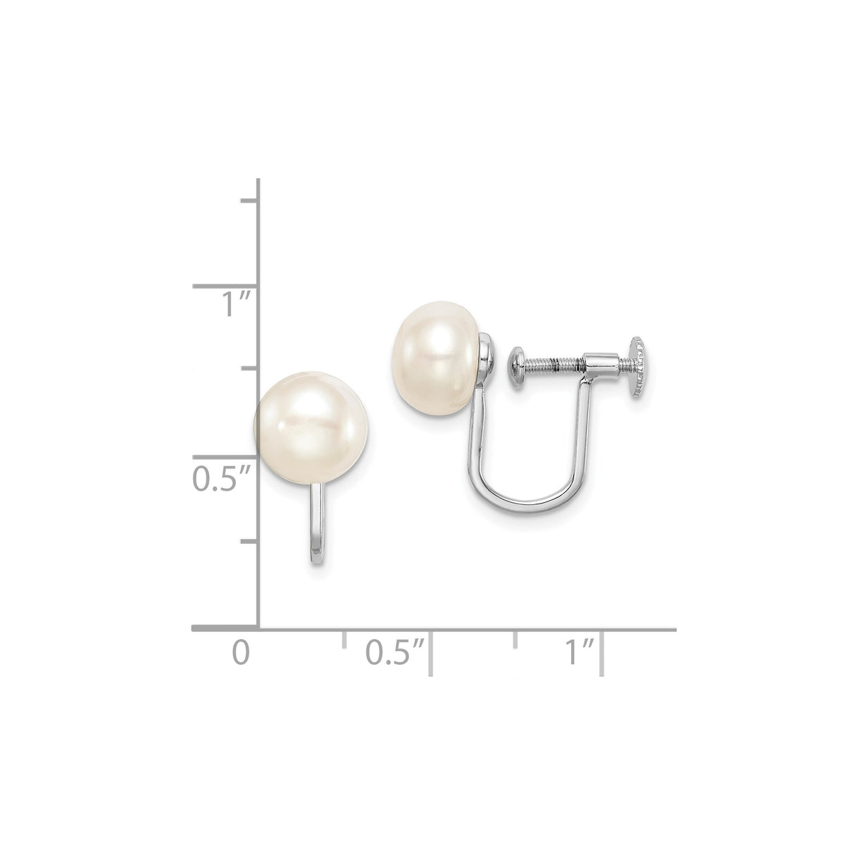 Sterling Silver Clip-On Earrings with White Cultured Freshwater Pearls, Screw-Back Button Studs