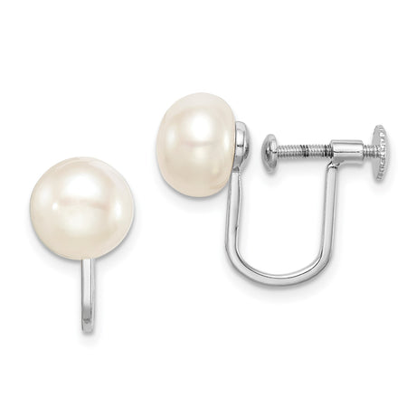 Sterling Silver Clip-On Pearl Earrings for Women with White Cultured Freshwater Pearls, Non-Pierced Screw-Back Button Studs, Classic Bridal Formal Jewelry, Vintage Elegant Wedding Accessory