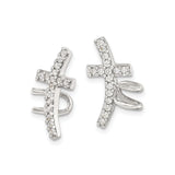 Sterling Silver Ear Climbers with Cubic Zirconia, Sideways Cross Christian Earrings for Women